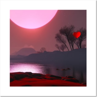 Valentine Wall Art - My heart waiting for sunset - Unique Valentine Fantasy Planet Landsape - Photo print, canvas, artboard print, Canvas Print and T shirt Posters and Art